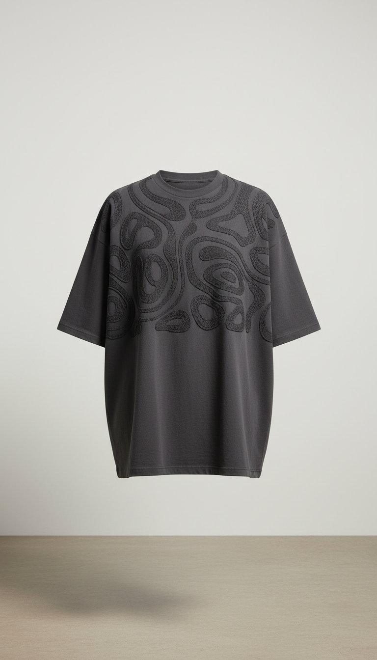 Oversized Charcoal Embroidered Tee