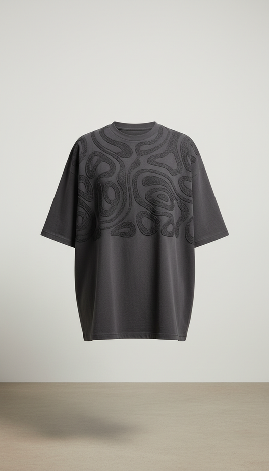 Oversized Charcoal Embroidered Tee